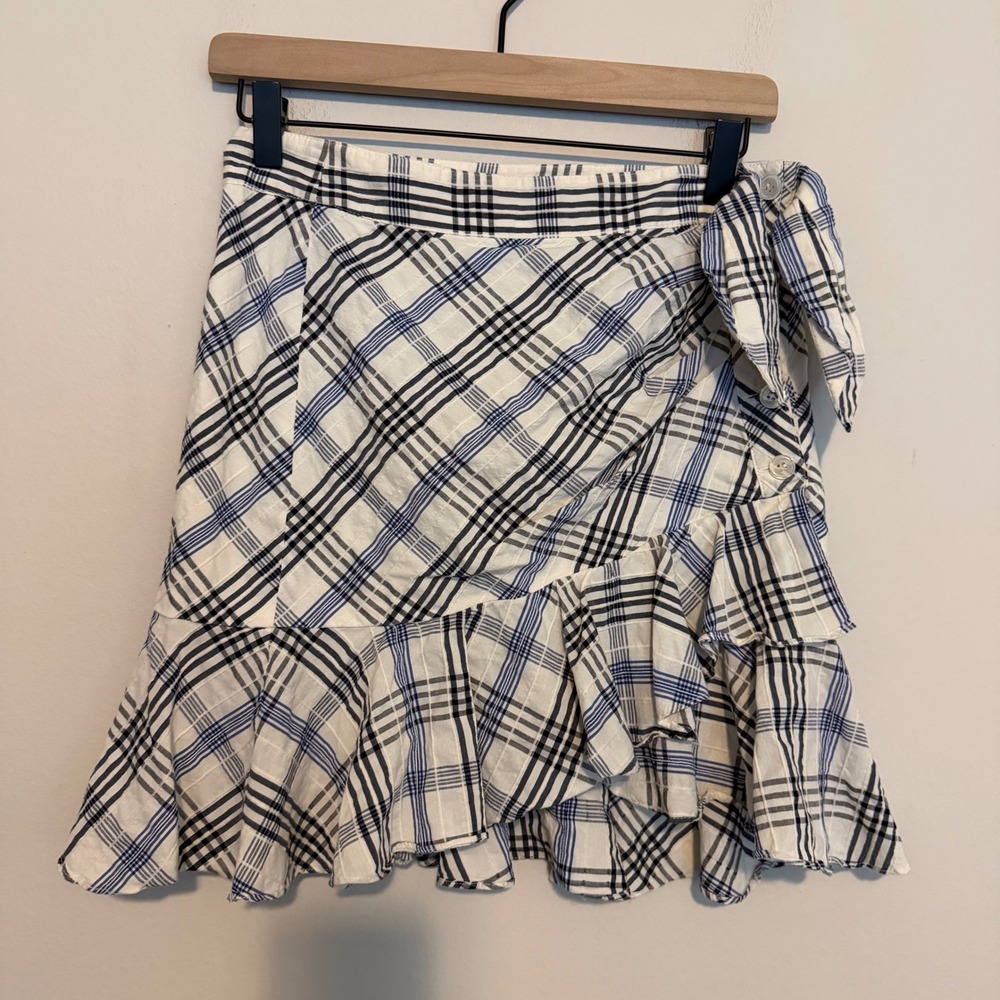 Veronica Beard White and Blue Plaid Ruffle Mini Skirt - Picture 2 of 6